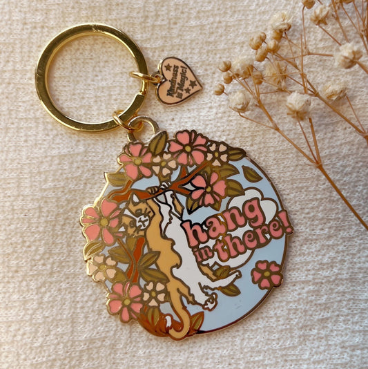 Hang in There Kitten Enamel Keychain