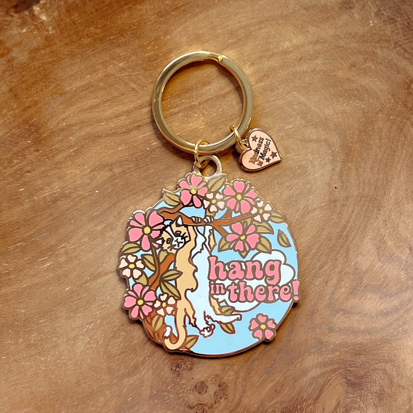 Hang in There Kitten Enamel Keychain