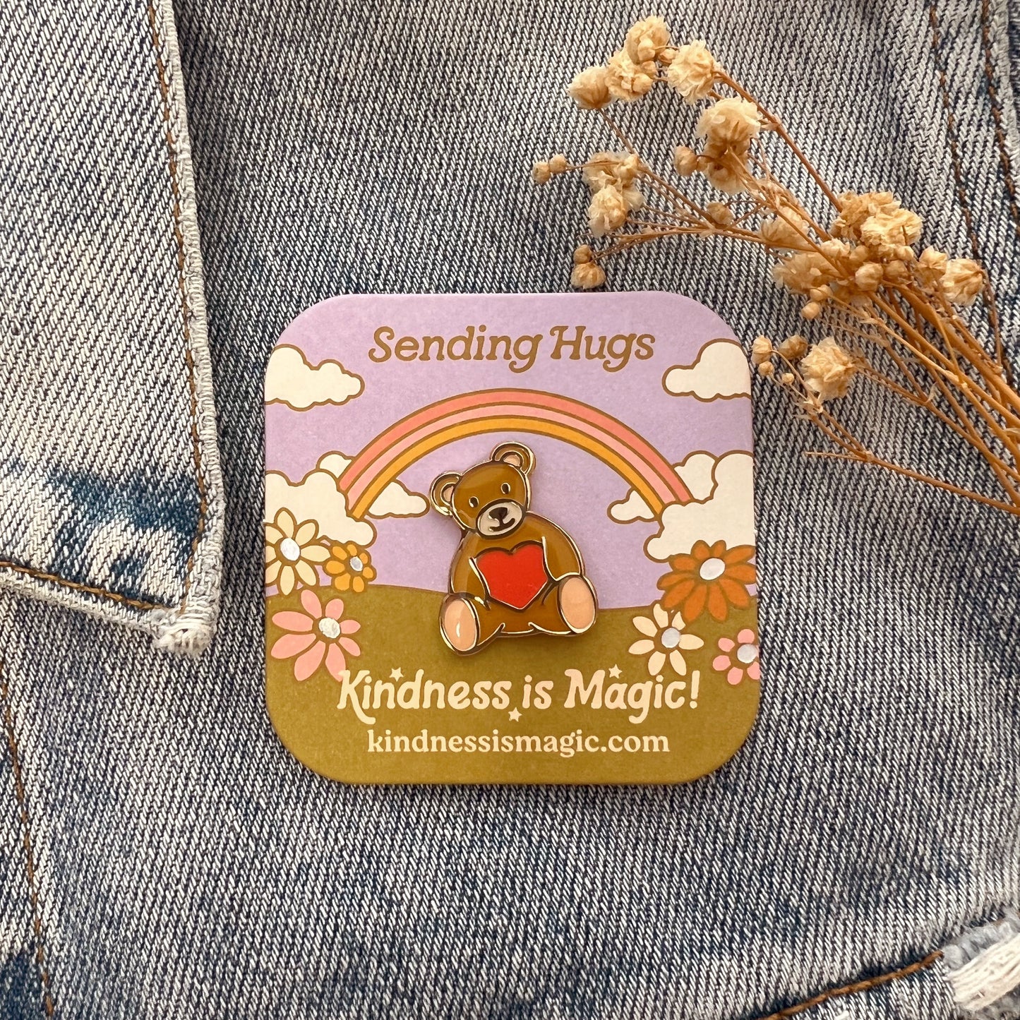 Teddy Bear "Sending Hugs" Enamel Pin