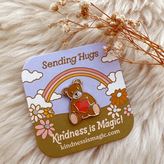 Teddy Bear "Sending Hugs" Enamel Pin