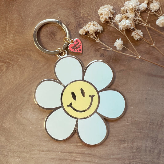 Smiley Daisy Enamel Keychain